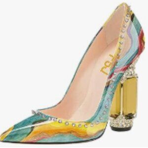 FSJ Quicksand Bridal Pointed Toe Chunky Heel Crystal Pumps Slip on Wedding Shoes